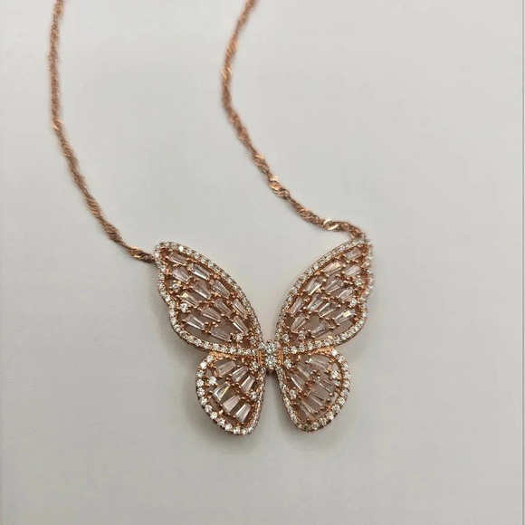 Rose Sterling Silver Cubic Zirconia Butterfly Necklace *Nordstrom* - Picture 2 of 7